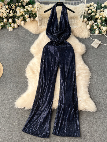 SINGREINY American Senior Jumpsuit Senior Senior Jumpsuit Bodycon Long Romper Fashion halter Swing γιακάς χωρίς πλάτη, σέξι μακριές μπλούζες