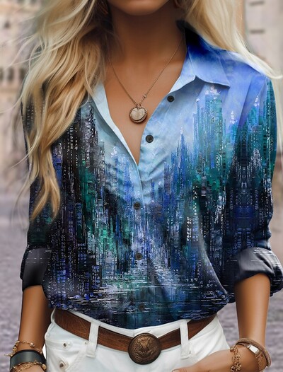 Modna ženska majica s gumbima Nova košulja s printom temperamentne ženske uredske majice s dugim rukavima Jesenska ležerna majica 2024.