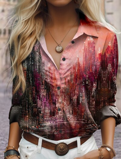 Modna ženska majica s gumbima Nova košulja s printom temperamentne ženske uredske majice s dugim rukavima Jesenska ležerna majica 2024.