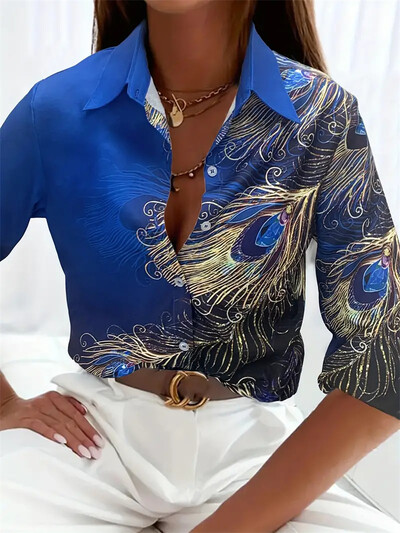 Modna ženska majica s gumbima Nova košulja s printom temperamentne ženske uredske majice s dugim rukavima Jesenska ležerna majica 2024.