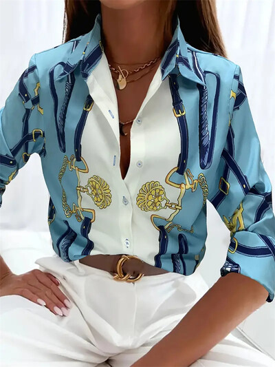 Modna ženska majica s gumbima Nova košulja s printom temperamentne ženske uredske majice s dugim rukavima Jesenska ležerna majica 2024.