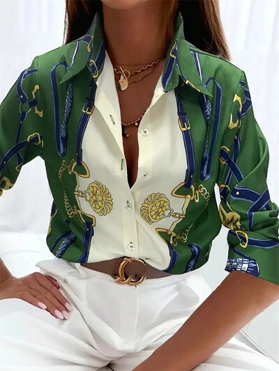 Modna ženska majica s gumbima Nova košulja s printom temperamentne ženske uredske majice s dugim rukavima Jesenska ležerna majica 2024.