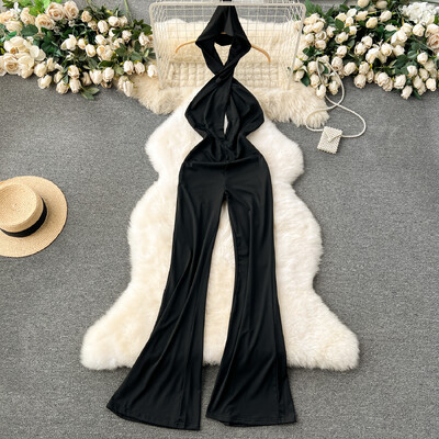 Foamlina sieviešu kombinezoni ar melnu kapuci Sexy Criss Cross Cut Out bez piedurknēm bez atzveltnes bez aizmugures ar augstu vidukli.