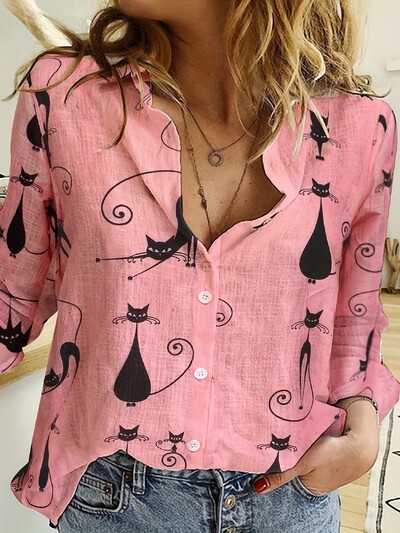 Sieviešu krekls Fashion Clashing Color Patchwork krekls Top Temperament Sense garām piedurknēm kaķu krekls 2023. gada rudens zīmola dizaina krekls