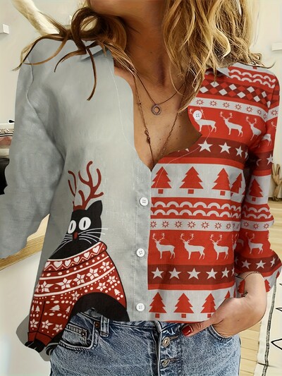 Sieviešu krekls Fashion Clashing Color Patchwork krekls Top Temperament Sense garām piedurknēm kaķu krekls 2023. gada rudens zīmola dizaina krekls