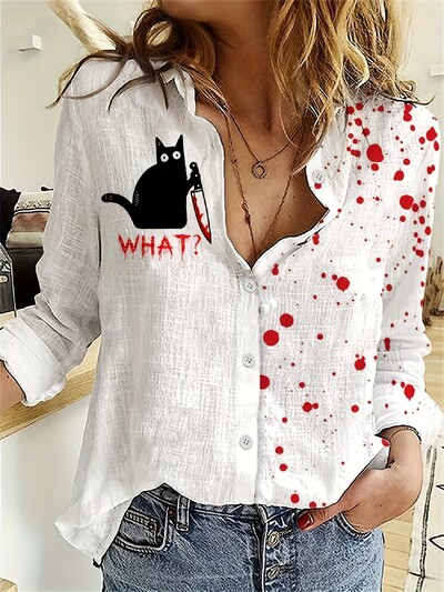 Sieviešu krekls Fashion Clashing Color Patchwork krekls Top Temperament Sense garām piedurknēm kaķu krekls 2023. gada rudens zīmola dizaina krekls