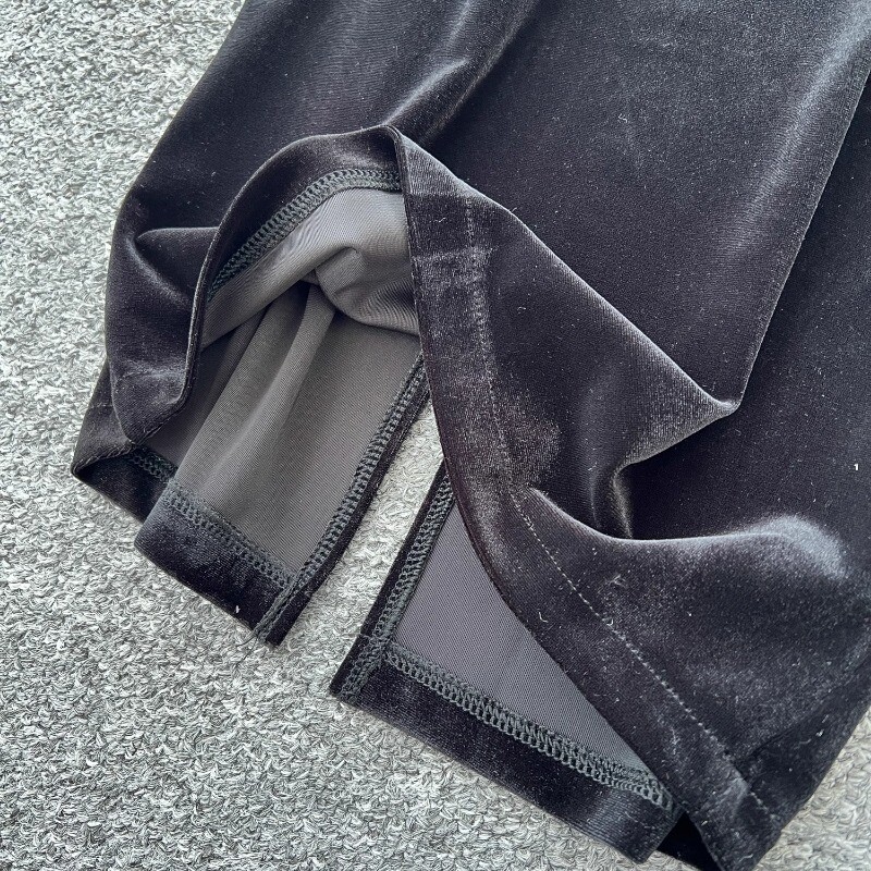 Sieviešu V-veida kakla izgriezums, vintage, garām piedurknēm, metāla sprādze, tievs tops ar augstu vidukli, sadalīti samta svārki franču vakara High Street ziemas apģērbi