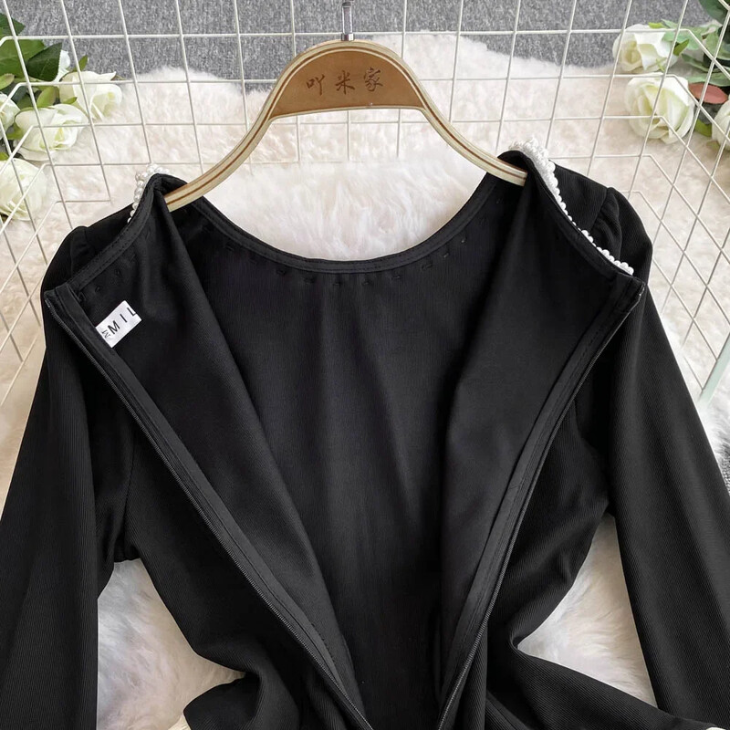 Eleganti sieviešu divdaļīgie komplekti Vintage O veida kakla izšūšana ar krellēm, kas savienota ar augstu vidukli, sadalīti svārki High Street rudens ziemas apģērbs