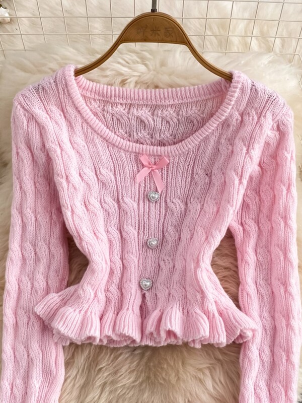 Корейски елегантен плътен плетен костюм с пола Y2k Сладък пуловер Горнища с висока талия Разделена пола по тялото Есенни комплекти от две части Нови тоалети