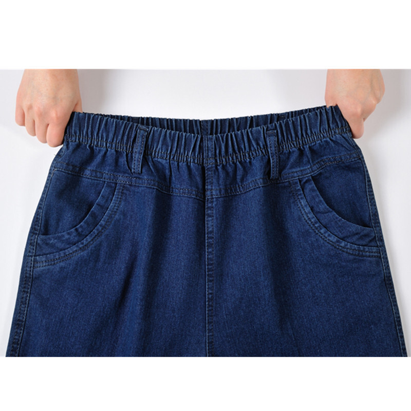 Keskealised naiste teksad Kevad Sügis Kõrge vöökoht Pluss suuruses lahtised teksapüksid vabaaja naiste veniv vöökoht Sirge säärega püksid