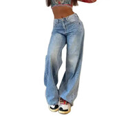 Amerikāņu vintage taisni džinsi Sieviešu brīvas džinsu bikses ar augstu vidukli Sieviešu bikses ar platām kājām ikdienas ērts ikdienas ielas apģērbs