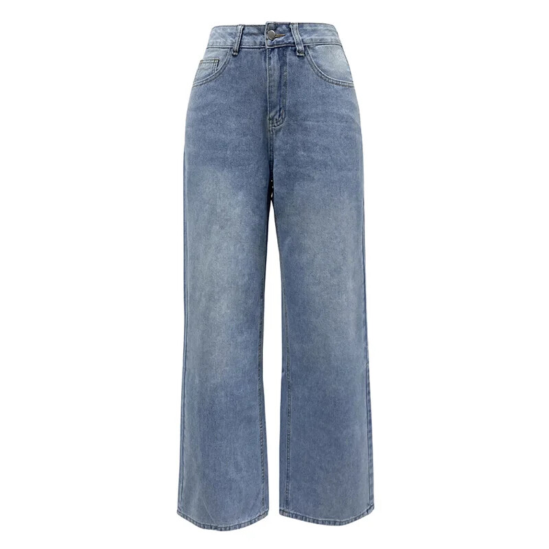 Amerikāņu vintage taisni džinsi Sieviešu brīvas džinsu bikses ar augstu vidukli Sieviešu bikses ar platām kājām ikdienas ērts ikdienas ielas apģērbs
