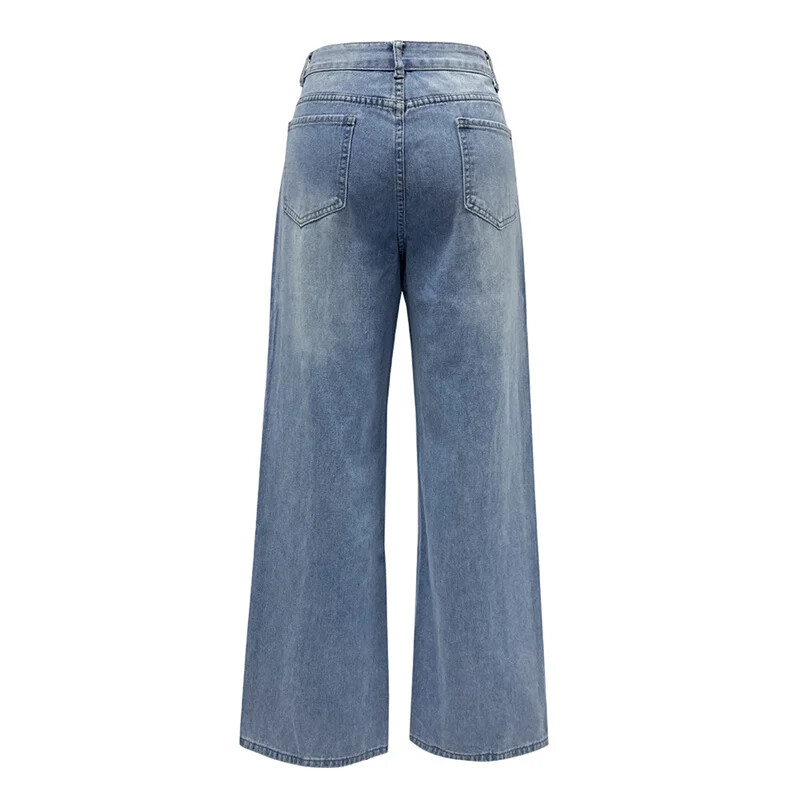 Amerikāņu vintage taisni džinsi Sieviešu brīvas džinsu bikses ar augstu vidukli Sieviešu bikses ar platām kājām ikdienas ērts ikdienas ielas apģērbs