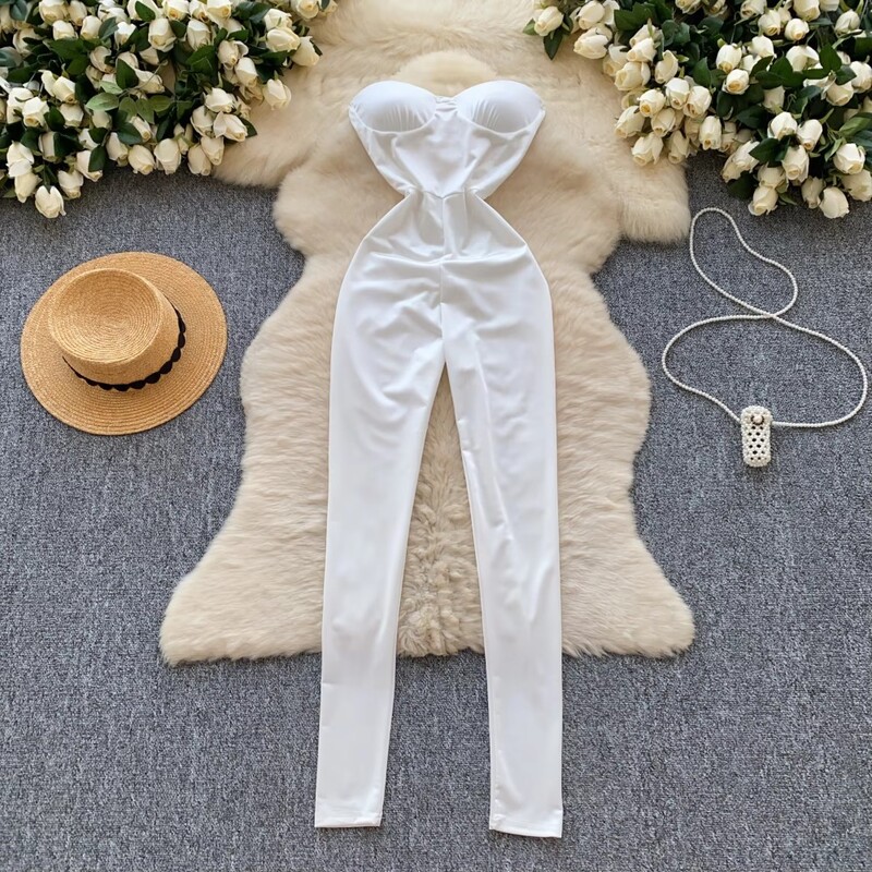 Stiilne vintage, õlgadeta õlgadeta seksikas seljatoeta ülaosa Elegantne kõrge vöökohaga vabaaja püksid, kevadine naiste mängukostüüm