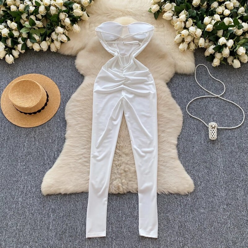 Stiilne vintage, õlgadeta õlgadeta seksikas seljatoeta ülaosa Elegantne kõrge vöökohaga vabaaja püksid, kevadine naiste mängukostüüm