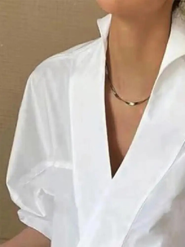 Modigirl sieviešu korejiešu blūzes ar V veida kakla izgriezumu 2024. g. jaunas vasaras rudens pufīgas piedurknes, ikdienas, jauno meiteņu, saldie ikdienas baltie krekli.
