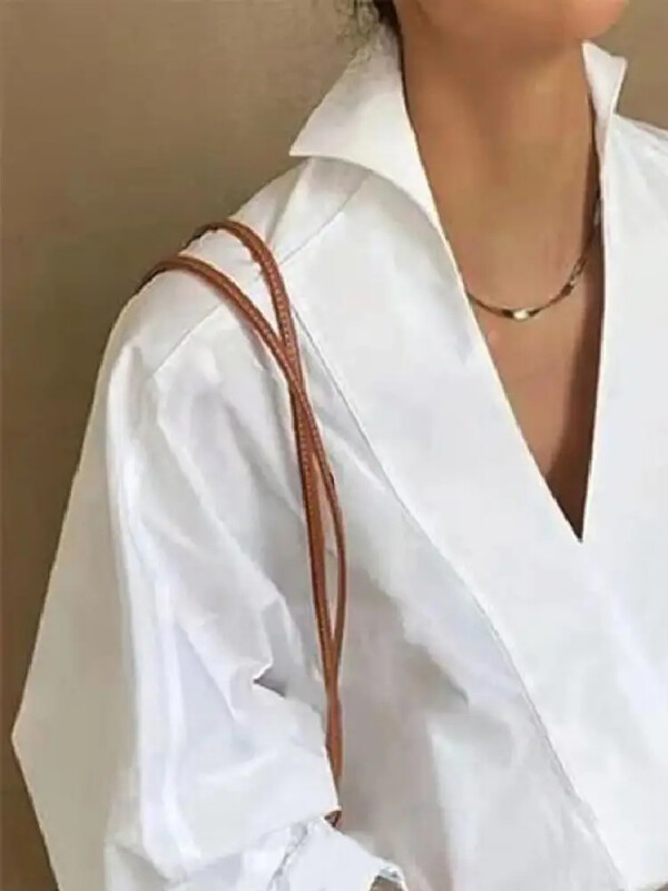 Modigirl sieviešu korejiešu blūzes ar V veida kakla izgriezumu 2024. g. jaunas vasaras rudens pufīgas piedurknes, ikdienas, jauno meiteņu, saldie ikdienas baltie krekli.