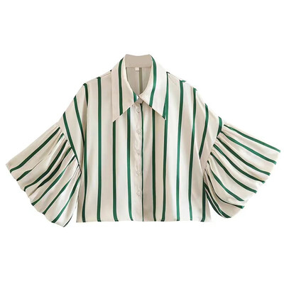 Sieviešu krekls ar puspūšamām piedurknēm, priekšpuse, poga, atloks, apkakle, piedurkne, sieviešu blūzes, svītraini topi Dashiki