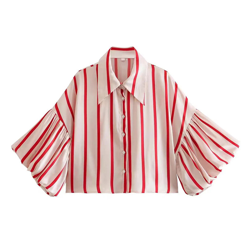 Sieviešu krekls ar puspūšamām piedurknēm, priekšpuse, poga, atloks, apkakle, piedurkne, sieviešu blūzes, svītraini topi Dashiki