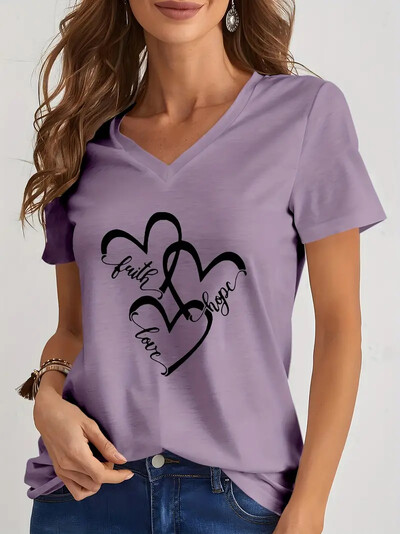 Majica kratkih rukava s 3D ljubavnim printom Ženska modna majica kratkih rukava s V-izrezom, ljetna vruća prodavana ženska majica s uličnom modom