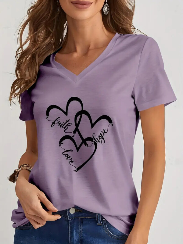 Majica kratkih rukava s 3D ljubavnim printom Ženska modna majica kratkih rukava s V-izrezom, ljetna vruća prodavana ženska majica s uličnom modom