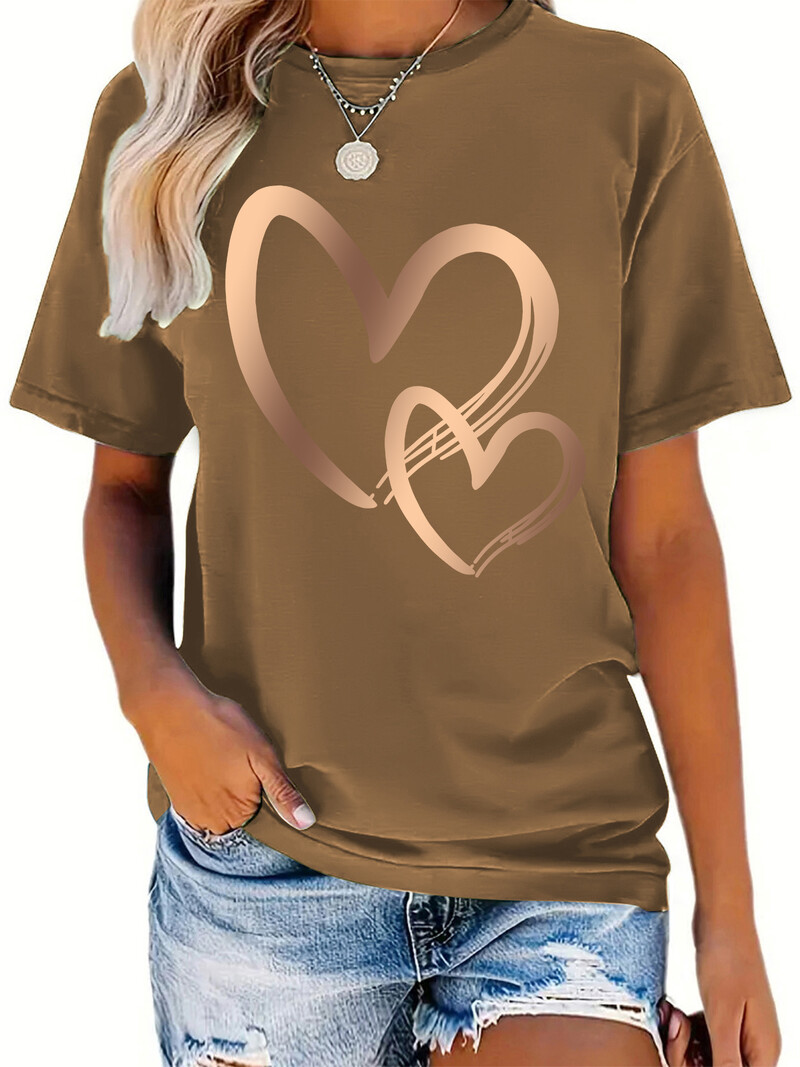 3DGradient Color Hearts T-krekls ar grafisku apdruku, ikdienišķs apģērbs ar īsām piedurknēm, modes tops vasarai, sieviešu apģērbs