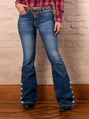 Sieviešu modes, elastīgi džinsa džinsi ar augstu vidukli, ar pogām, ikdienišķas džinsu bikses ar apakšu, klasiski zilas