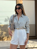 Modes sieviešu krekls ar vienrindām svītrām, brīvi sieviešu krekli ar pilnām piedurknēm 2025. gada pavasara jauns atloks, ikdienas kontrasta blūze