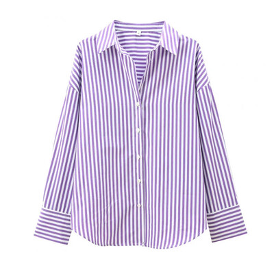 Modes sieviešu krekls ar vienrindām svītrām, brīvi sieviešu krekli ar pilnām piedurknēm 2025. gada pavasara jauns atloks, ikdienas kontrasta blūze