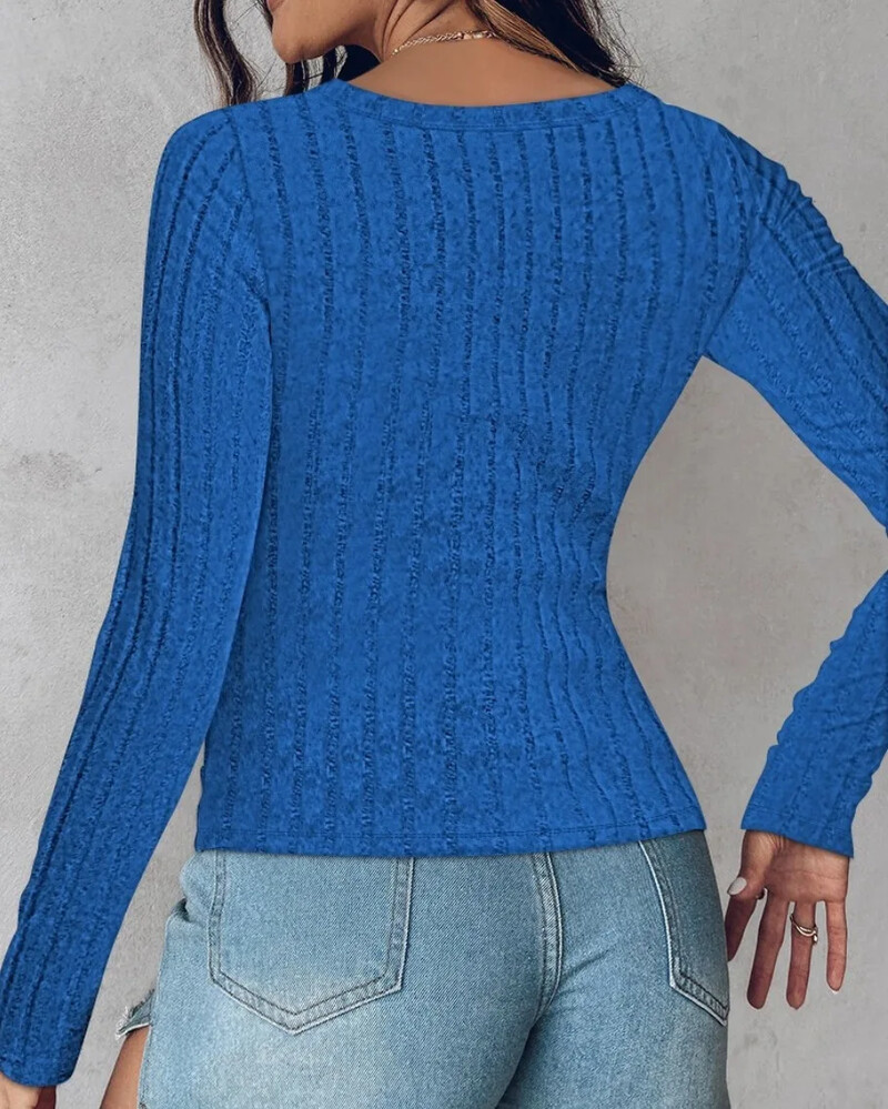 Melns Sieviešu T-krekls Rudens jauns ar garām piedurknēm apaļš kakla plāns T-krekls Tops Sieviešu apģērbs Ikdienas trikotāžas T-krekli Krekli Puloveri