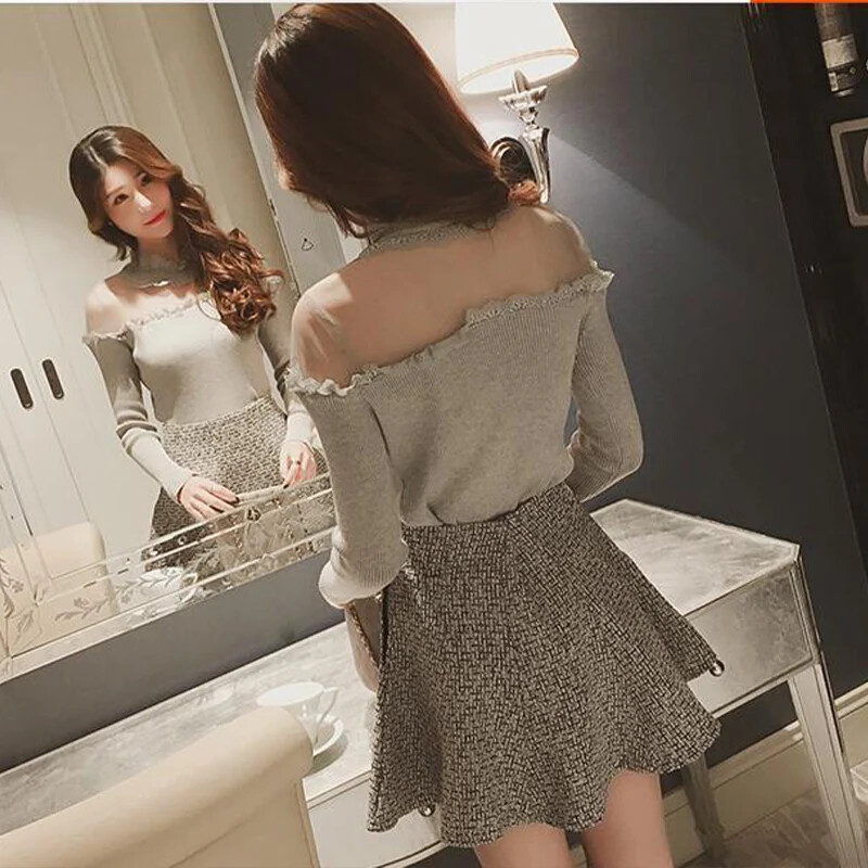 Mehlowed Out Off plecu mežģīņu krekls Sieviešu pavasara rudens Slim Fit garām piedurknēm Korejas versija Universāls Tops