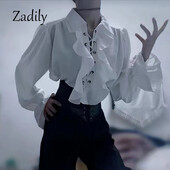 2024 m. Moteriški piratų marškiniai Vampyro princo poeto marškinėliai Viduramžių „Buccaneer“ puošniai suvarstomi Renesanso senovinės gotikinės palaidinės