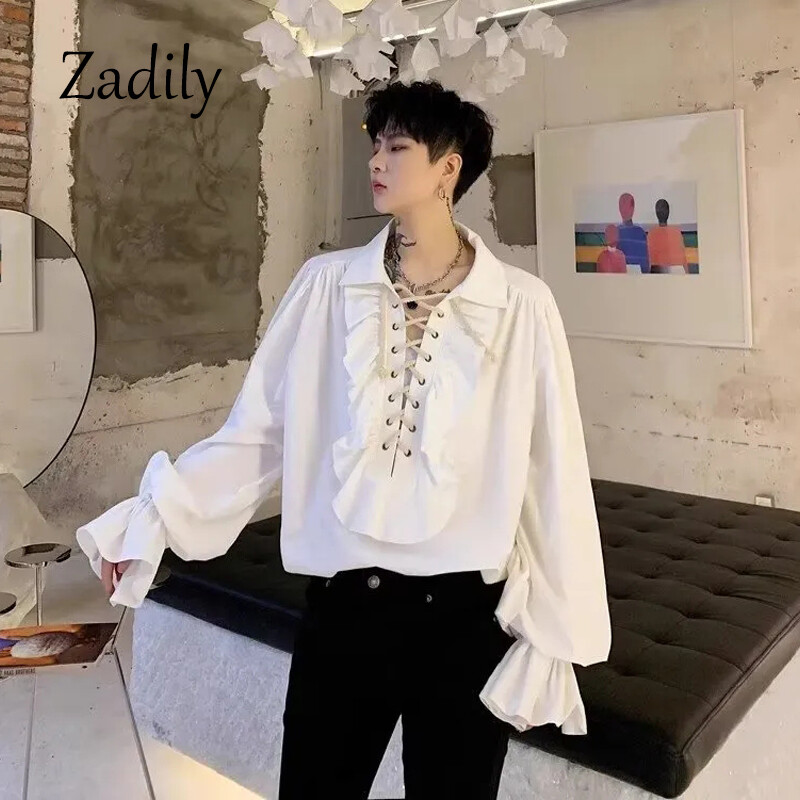 2024 m. Moteriški piratų marškiniai Vampyro princo poeto marškinėliai Viduramžių „Buccaneer“ puošniai suvarstomi Renesanso senovinės gotikinės palaidinės