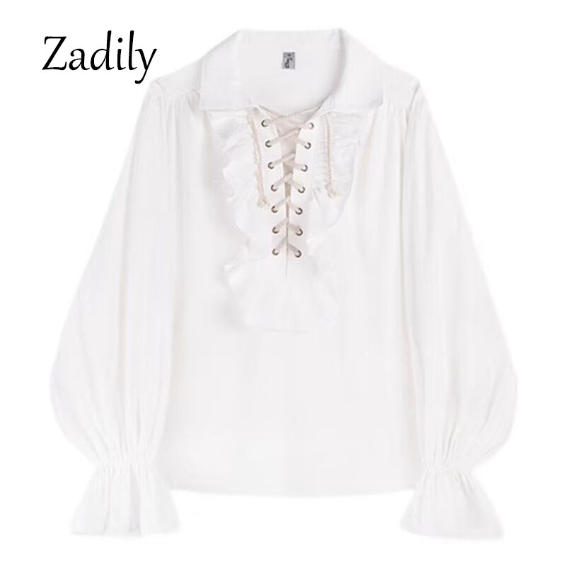 2024 m. Moteriški piratų marškiniai Vampyro princo poeto marškinėliai Viduramžių „Buccaneer“ puošniai suvarstomi Renesanso senovinės gotikinės palaidinės