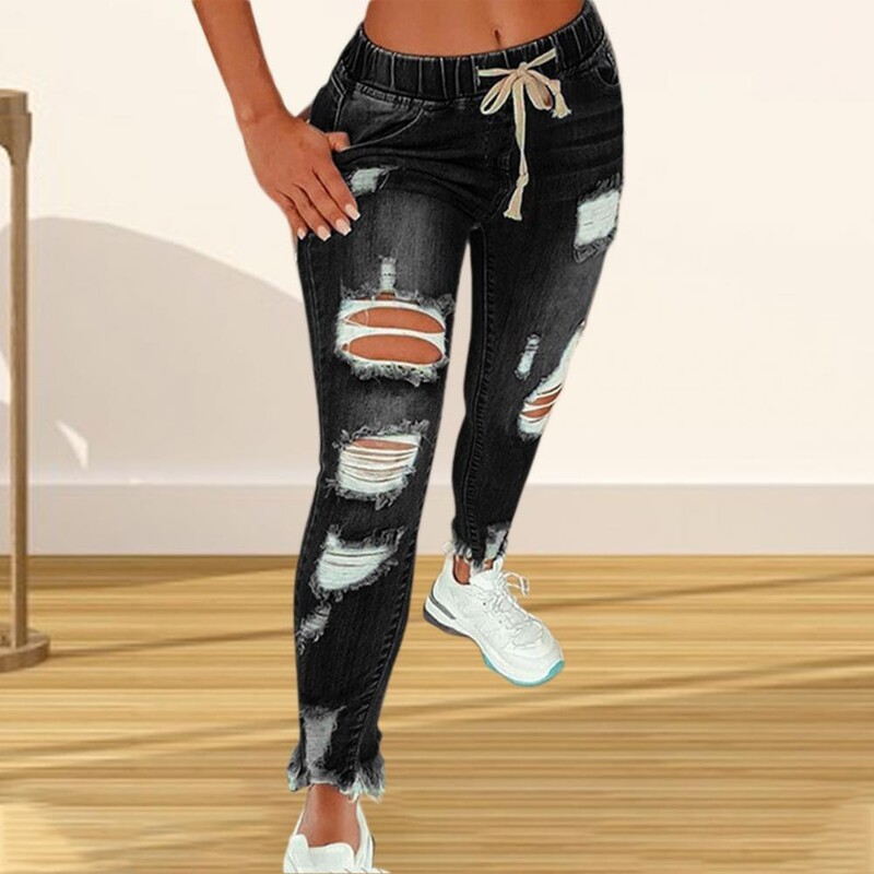 4XL Sieviešu Džinsi Izplēsti Vintage Sieviešu Distressed Džinsi Ielu apģērbi Hip Hop Bikses ar augstu vidukli šauri džinsa bikses джинсы женские