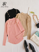 SINGREINY Temperament Basic trikotāžas džemperis Sieviešu Pērles Dizains Kvadrātveida apkakle ar garām piedurknēm Pulovers Modes Vienoti neregulāri topi