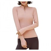 Дамска тениска за йога с дълъг ръкав Тениска с половин цип Бързосъхнеща фитнес блуза за фитнес Дамско фитнес палто Плътно прилепнала спортна тениска