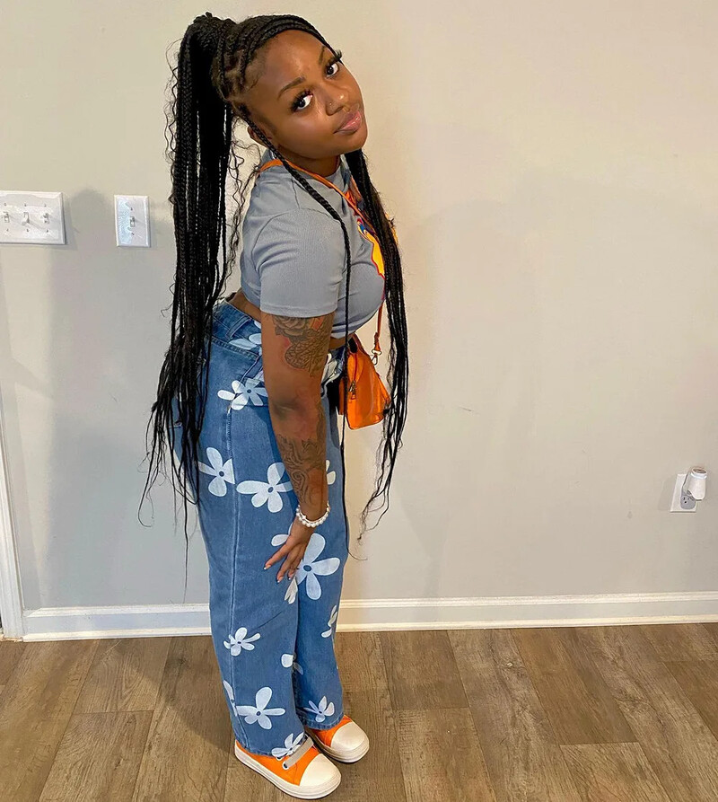 Augstas jostasvietas mazgātas vintage džinsu bikses ar ziedu apdruku Taisnās kājas džinsi sievietēm Stretch sieviešu bikses Taisnas mazgātas bikses