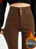 Elegants dizains Biezs, šaurs zīmulis Džinsi Sievietēm Stretch Augsts Viduklis Samta odere Džinsa bikses Ziemas Siltas Potītes Garums Vaqueros Jauns