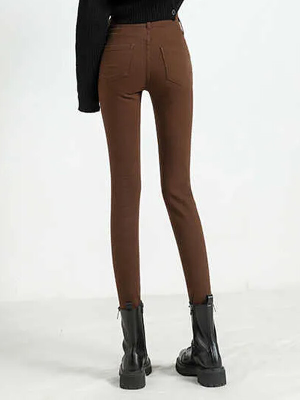 Elegants dizains Biezs, šaurs zīmulis Džinsi Sievietēm Stretch Augsts Viduklis Samta odere Džinsa bikses Ziemas Siltas Potītes Garums Vaqueros Jauns