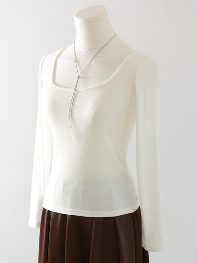 Pavasara ziemas modāls T krekls Sieviešu topi ar garām piedurknēm Brūni Basic Slim Big Deck Top T krekli Sieviešu džemperi Melni balti T-krekli 2025