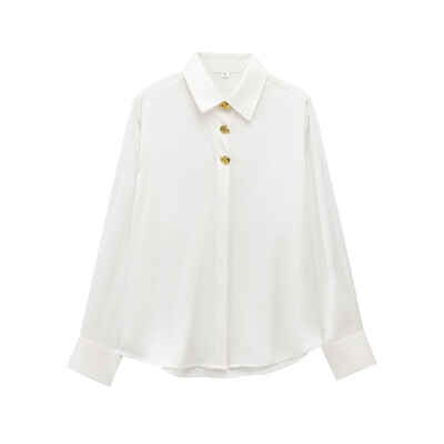 TRAF Kuldnööbiga Särk Naine Solid Office Lühikesed Topid Särgid Naistele 2025 Pikkade varrukatega Naiste vabaaja särk lahtised pluusid Top