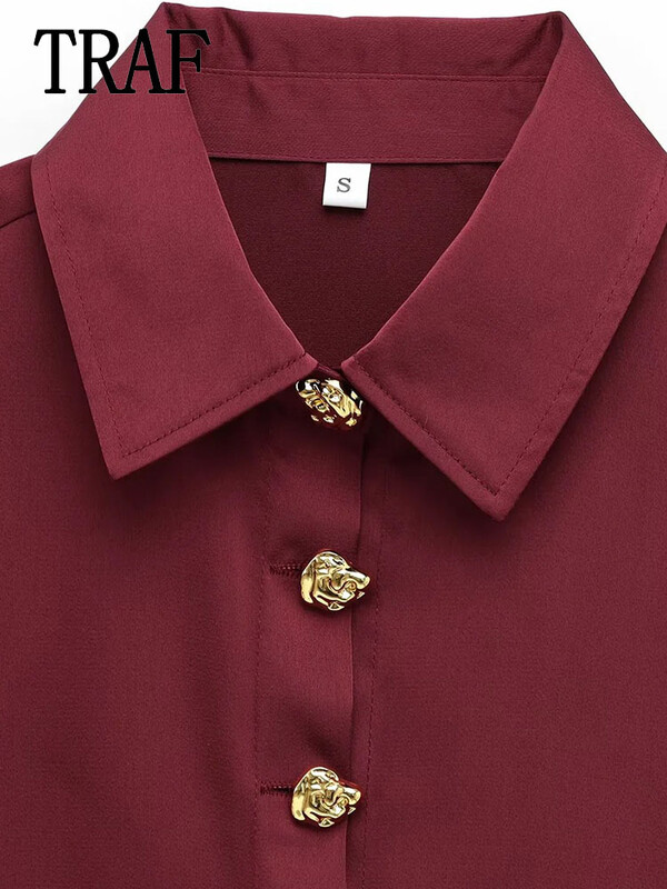 TRAF Kuldnööbiga Särk Naine Solid Office Lühikesed Topid Särgid Naistele 2025 Pikkade varrukatega Naiste vabaaja särk lahtised pluusid Top