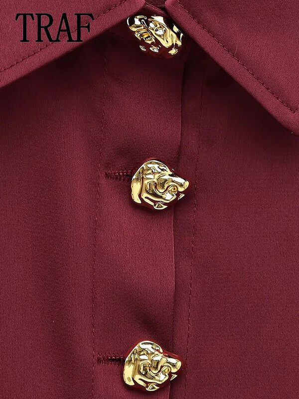 TRAF Kuldnööbiga Särk Naine Solid Office Lühikesed Topid Särgid Naistele 2025 Pikkade varrukatega Naiste vabaaja särk lahtised pluusid Top