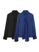 Дамска зимна риза с папийонка с яка и сатенена дамска мода в европейски и американски стил, ежедневен темперамент