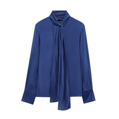 Дамска зимна риза с папийонка с яка и сатенена дамска мода в европейски и американски стил, ежедневен темперамент