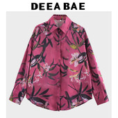 DEEABAE Women Trends 2025 Mood Täiesti sobiv reväär, pikkade varrukatega satiintekstuuriga mustriga vabaaja särgid