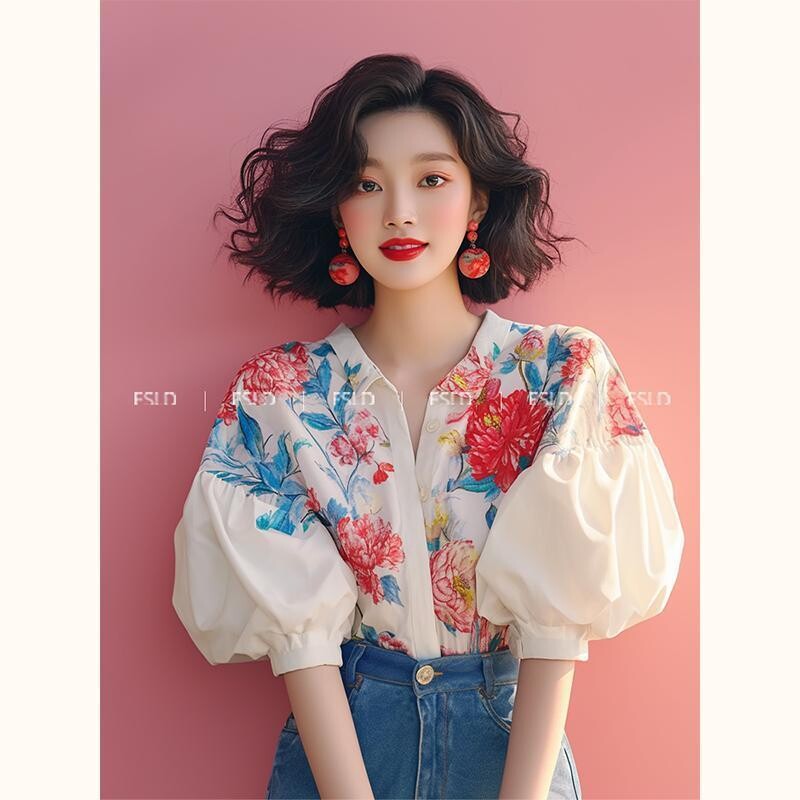 Temperamenta apdruka Brīvi, saldie kreklu topi Vasaras jauni īsām piedurknēm polo kakla izgriezums Vispārpiemērots Eleganta blūze Modes tendences Sieviešu apģērbi