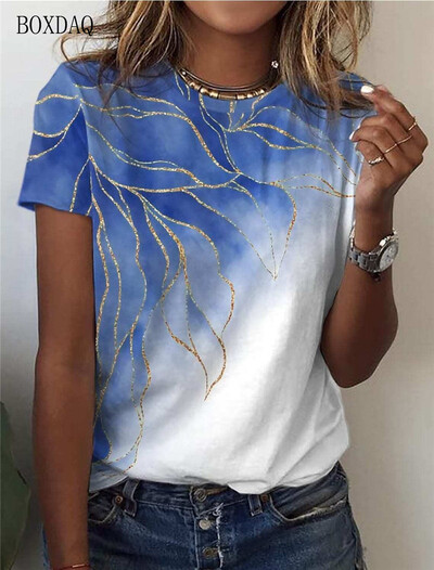 Dámske módne tričká s krátkym rukávom a gradientom, letné 3D batikované potlačené streetwear, dámske tričko, trendy, O-krk, ležérne topy, plus veľkosť