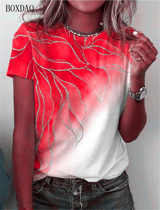 Dámske módne tričká s krátkym rukávom a gradientom, letné 3D batikované potlačené streetwear, dámske tričko, trendy, O-krk, ležérne topy, plus veľkosť